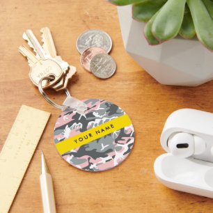 Chaveiro Camuflagem Rosa e Cinza Personalize seu nome