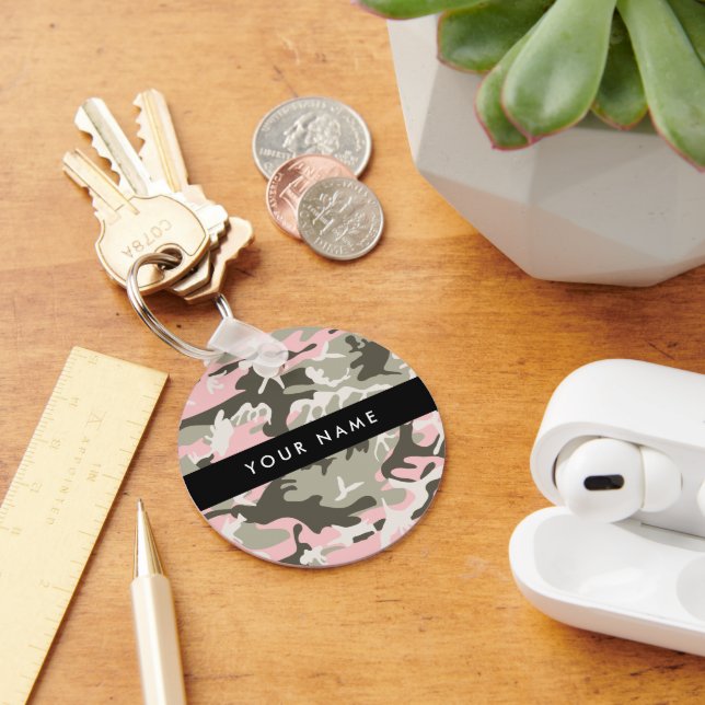 Chaveiro Camuflagem Rosa e Verde Personalize seu nome (Mesa)