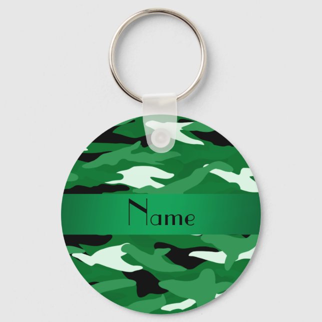Chaveiro Camuflagem verde de nome personalizado (Frente)