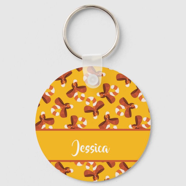 Chaveiro Cana doce embrulhada com padrão de arco vermelho (Frente)