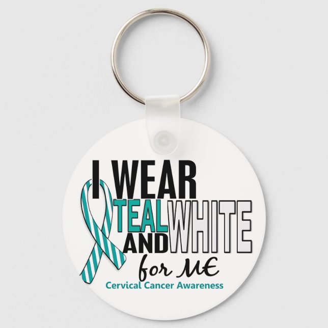 Chaveiro CANCER CERVICAL Eu Visto Teal & White Para MIM 10 (Frente)