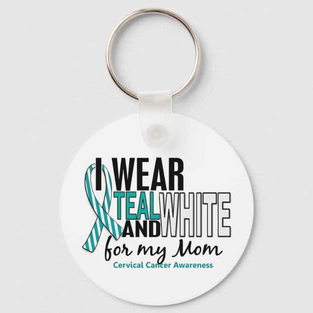 Chaveiro CANCER CERVICAL Eu Visto Teal & White Para Minha M (Frente)