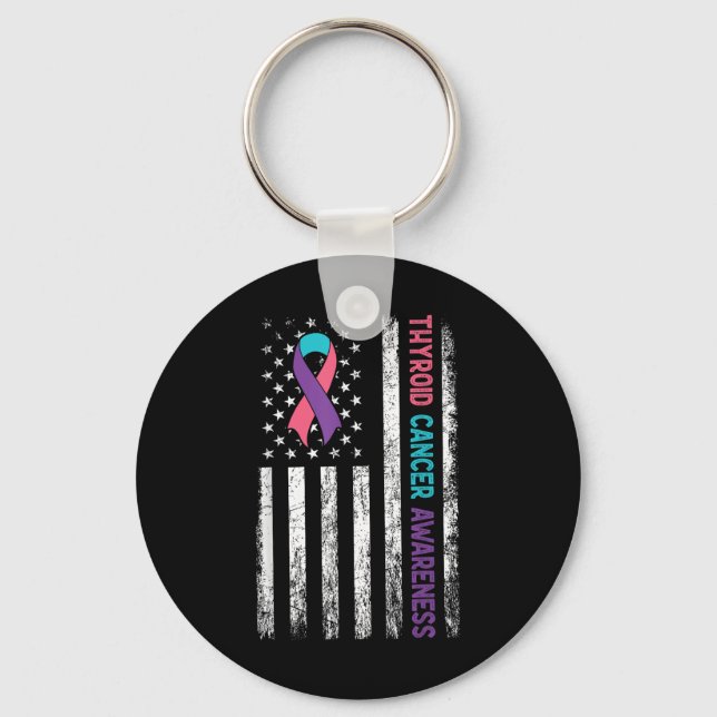 Chaveiro Câncer de tiróide Mês American Flag Hypot (Frente)