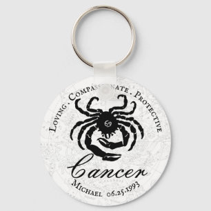 Chaveiro Cancer Zodiac Astrologia Traços Pretos Branco Pers