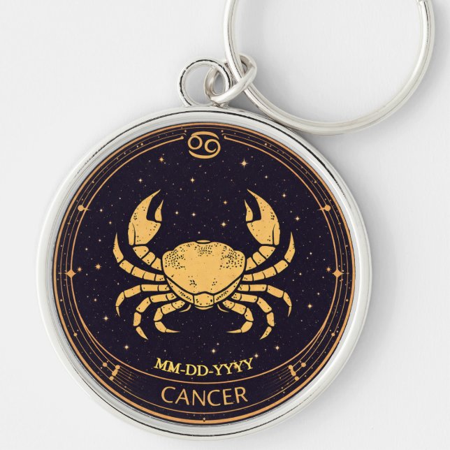 Chaveiro Cancer Zodiac Keychain with Birth Date (Frente)