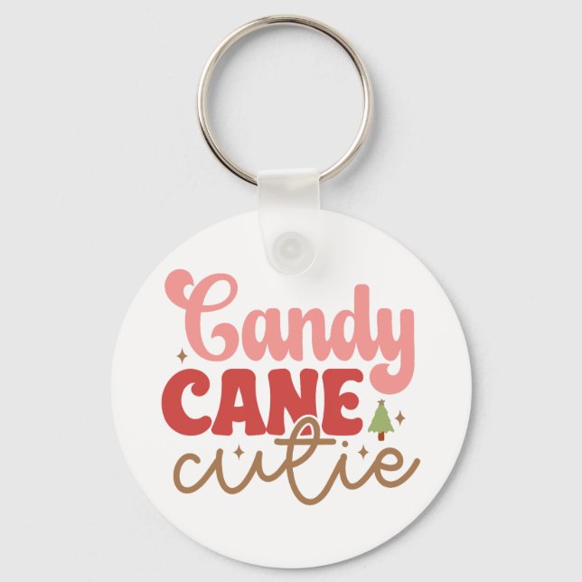 Chaveiro Candy Cane Cutie Retro Feriados de Natal em Groovy (Frente)