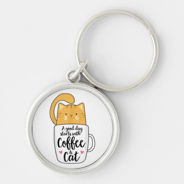 Chaveiro Caneca de Café de Gato Laranja Engraçado Amante de (Frente)