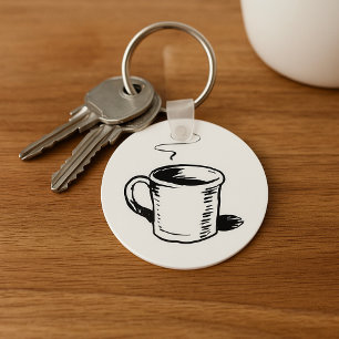 Chaveiro Caneca de Café Desenhada à Mão Esboço Minimalista