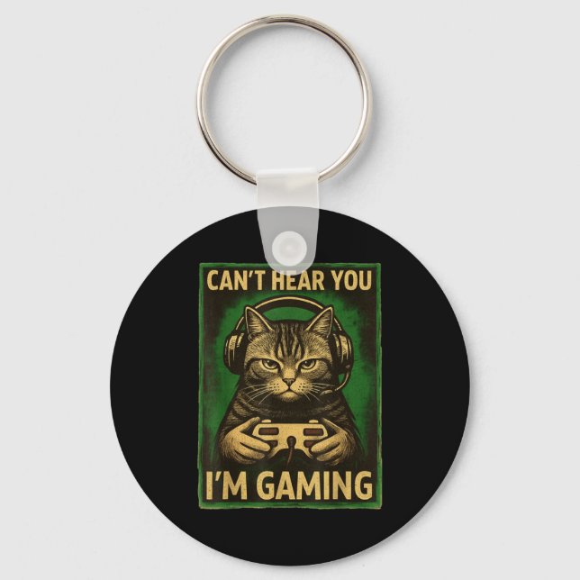 Chaveiro Can't Hear You I'm Gaming Funny Gamer Cat Playing  (Frente)