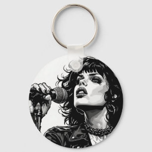 Chaveiro Cantora de Goth Punk Estilo de Arte Gráfico Retro