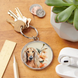 Chaveiro Cão Afghan Hound e Lírios de Pêssego