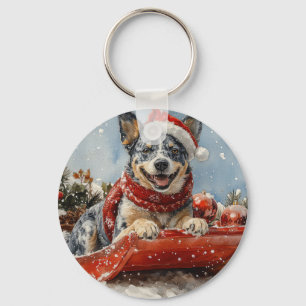 Chaveiro Cão Blue Heeler no Trenó Deixe Nevar Natal