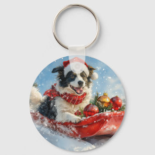 Chaveiro Cão Border Collie em Trenó Deixe Nevar Natal