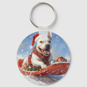 Chaveiro Cão Bull Terrier no Trenó Deixe Nevar Natal