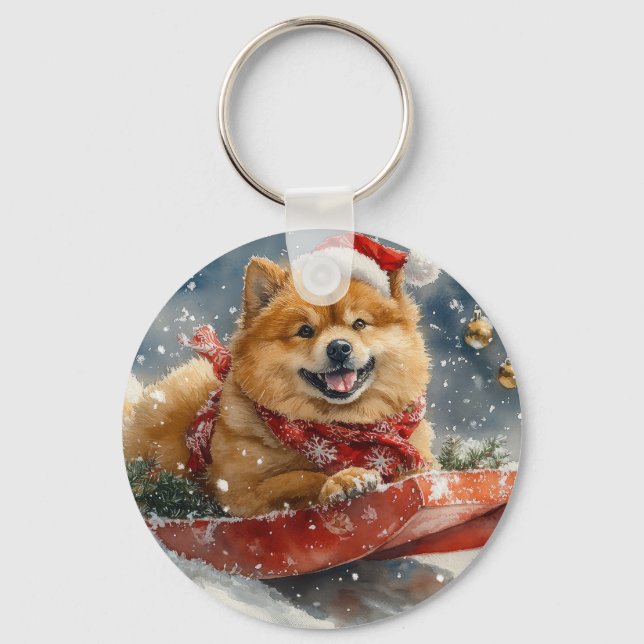 Chaveiro Cão Chow Chow no Trenó Deixe Nevar Natal (Frente)