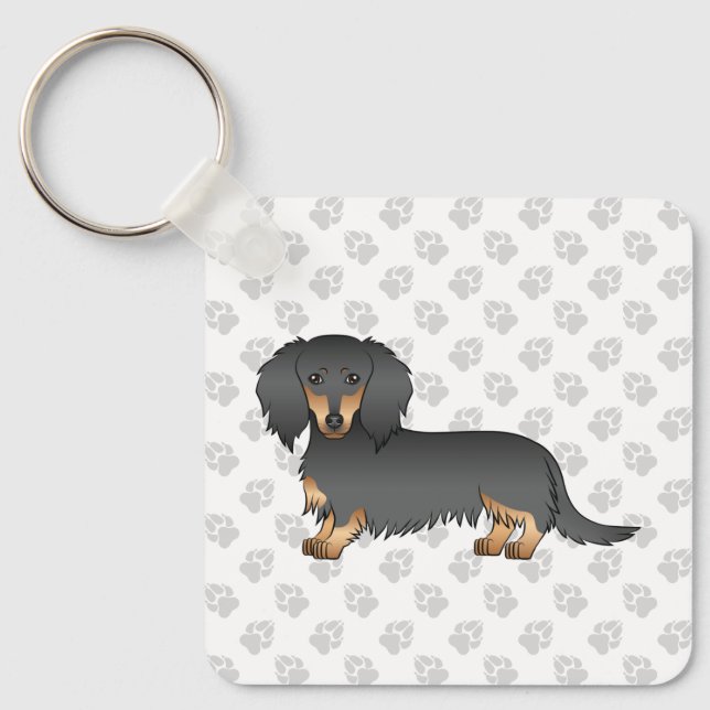 Chaveiro Cão-De-Cartografia De Cabelo Longo Preto E Longo (Frente)