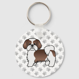 Chaveiro Cão-De-Cartoon Branco E Fígado, Shih Tzu