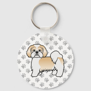 Chaveiro Cão De Cartoon Dourado E Branco Lhasa Apso