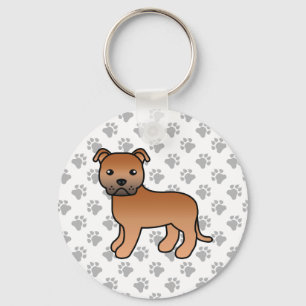Chaveiro Cão de Cartoon Vermelho Staffordshire Bull Terrie