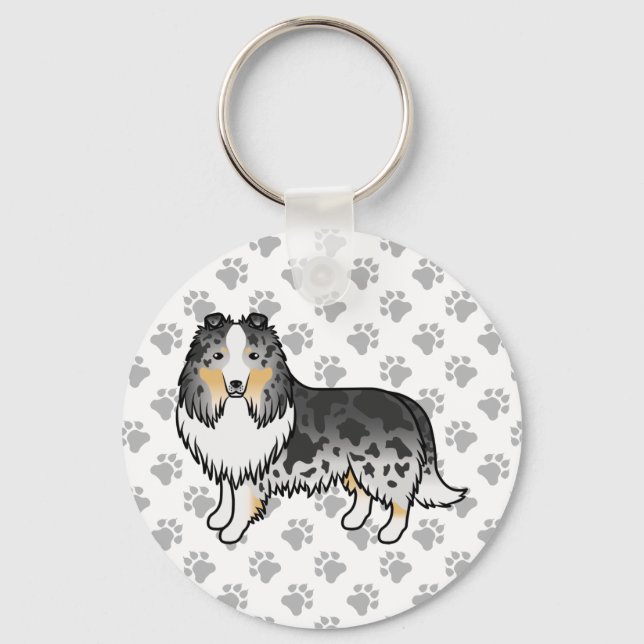 Chaveiro Cão de desenho animado Sheltie Blue Merle Shetland (Frente)