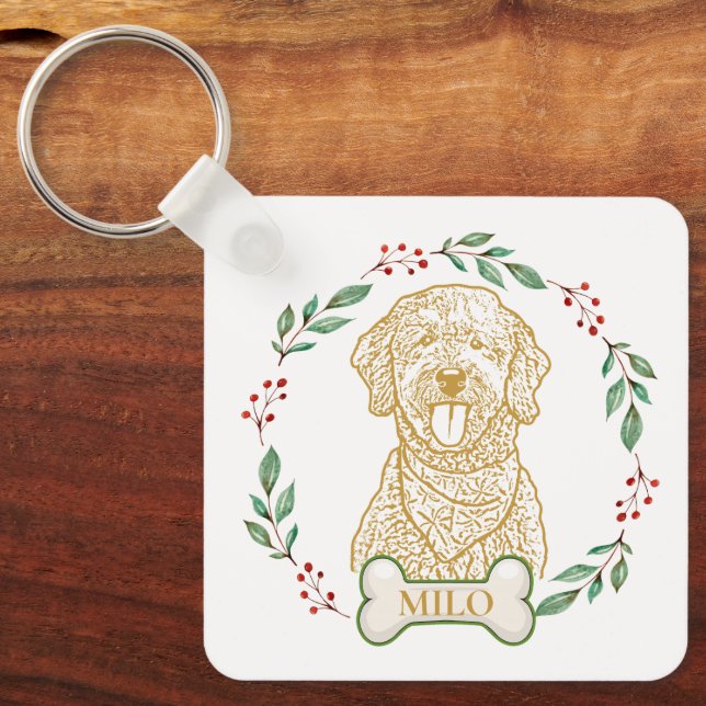 Chaveiro Cão de Goldendoodle Personalizado (Frente)