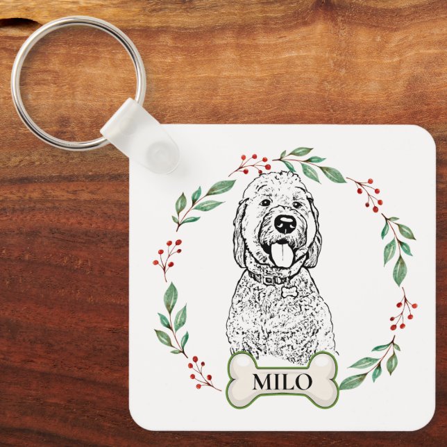 Chaveiro Cão de Goldendoodle Personalizado (Frente)