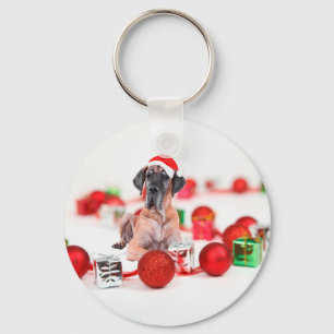 Chaveiro Cão Dogue Alemão com Enfeites de Natal Presentes