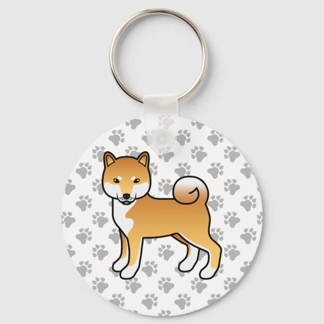 Chaveiro Cão e patas de cartoon lindas Shiba Inu Vermelha (Frente)