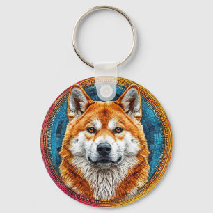 Chaveiro Cão em um Padrão Artístico Circular