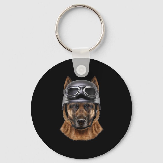 Chaveiro Cão german shepherd, Biker No Capacete De Motocicl (Frente)