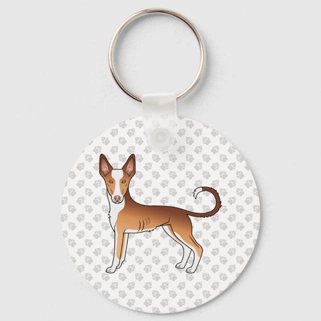 Chaveiro Cão Ibizan Hound Vermelho e Branco de Pelo Liso e  (Frente)