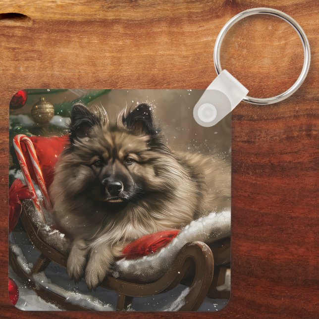 Chaveiro Cão Keeshond Natal Festivo (Verso)