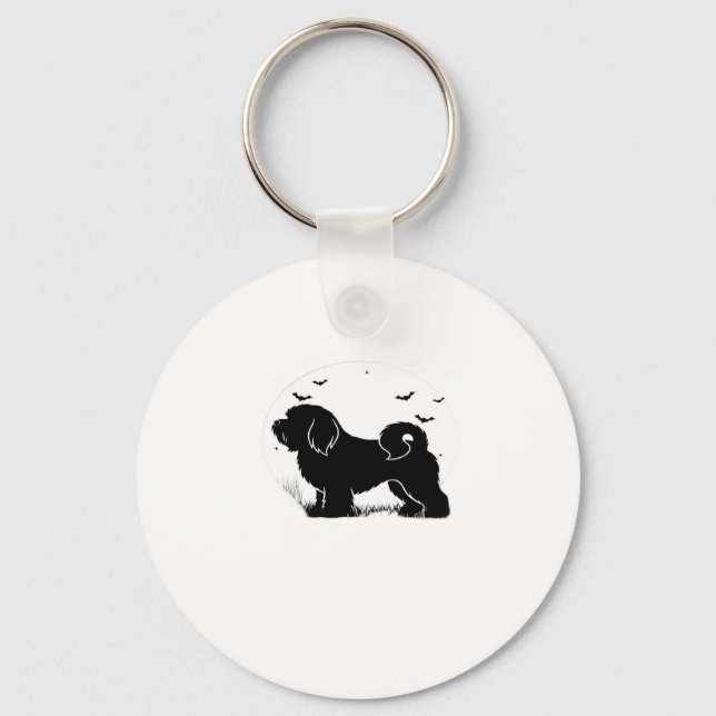 Chaveiro Cão Lowchen � Silhueta da Lua de Halloween T cláss (Frente)