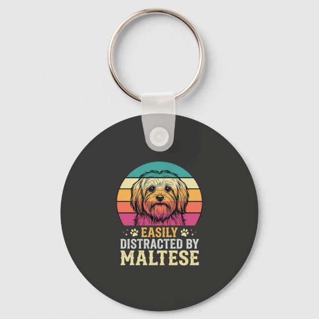 Chaveiro Cão Maltês Retro Pôr do Sol Distraído (Frente)