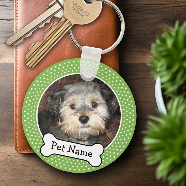 Chaveiro Cão Osso e Bolinhas Foto Pet Frame (Personalized Keychain - Add Your Pet Dog Photo)