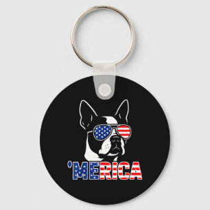 Chaveiro Cão Patriótico Americano Boston Terrier 4 De Julho