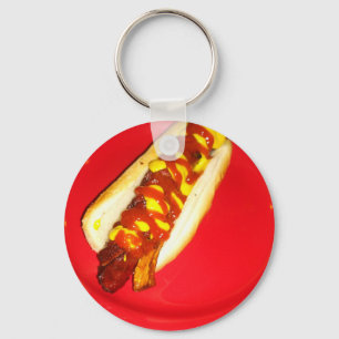 Chaveiro Cão quente com ketchup e mostarda