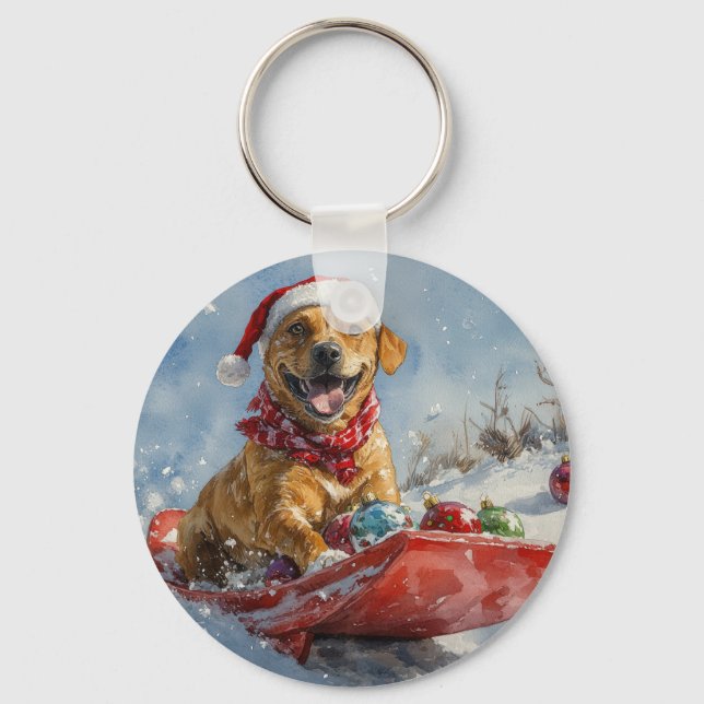 Chaveiro Cão Rhodesian Ridgeback em Trenó de Natal (Frente)