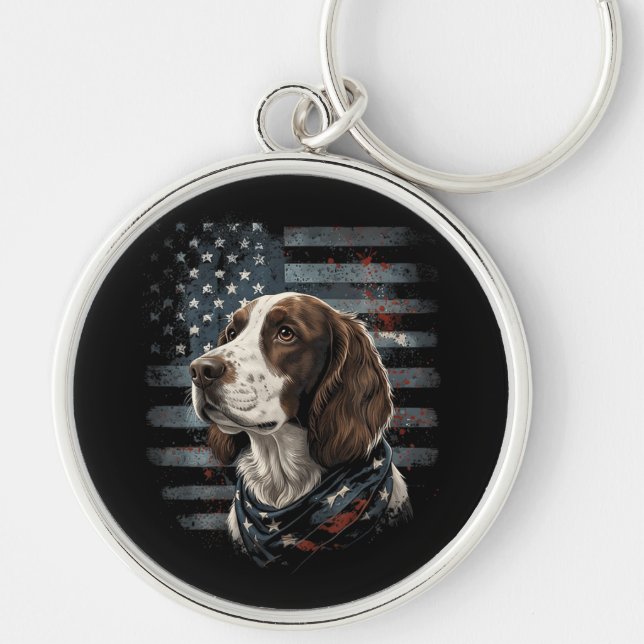 Chaveiro Cão Springer Spaniel Bandeira Americana (Frente)