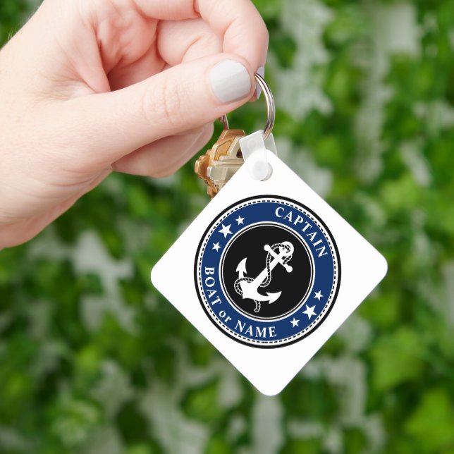 Chaveiro Capitão Boat Name Anchor Stars Rope Foto De Volta (Mão)