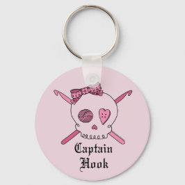 Chaveiro Capitão Gancho Crânio e Ganchos Crochet (Pink Back