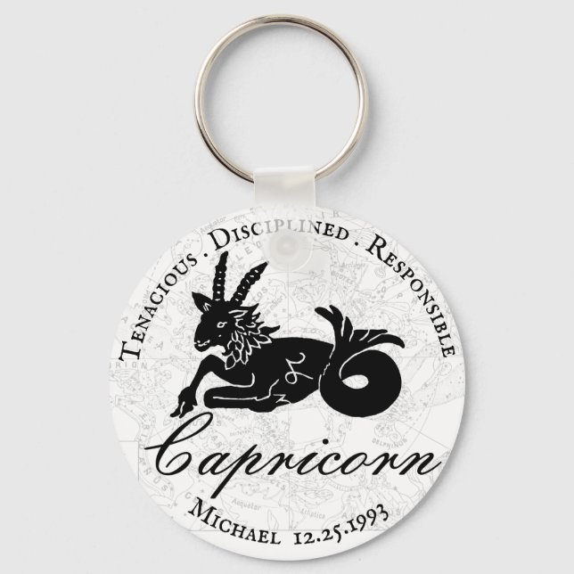 Chaveiro Capricórnio Astrologia Zodiac Preto Personalizado  (Frente)