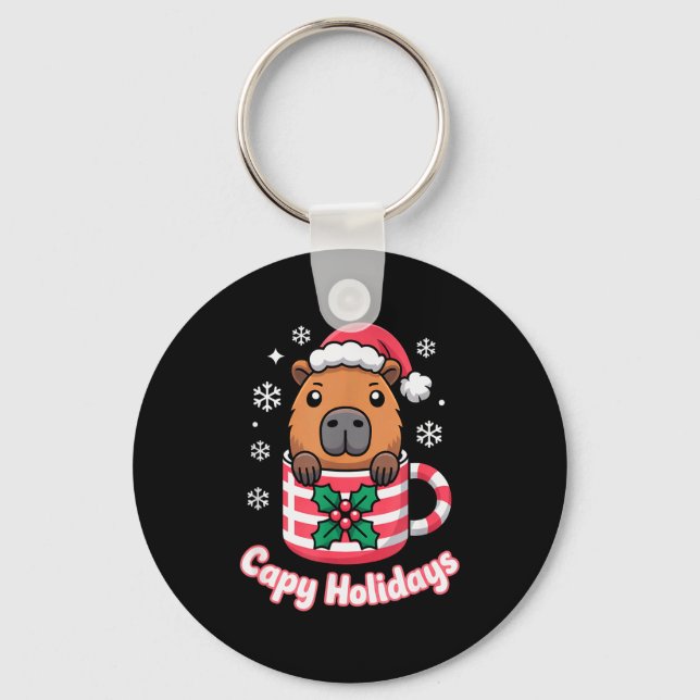 Chaveiro Capy Holidays Cute Capybara Christmas Santa Hat  (Frente)