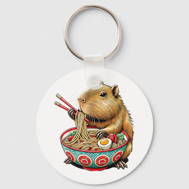 Chaveiro Capybara ama Noodle Capybara comendo Ram Japonês (Frente)