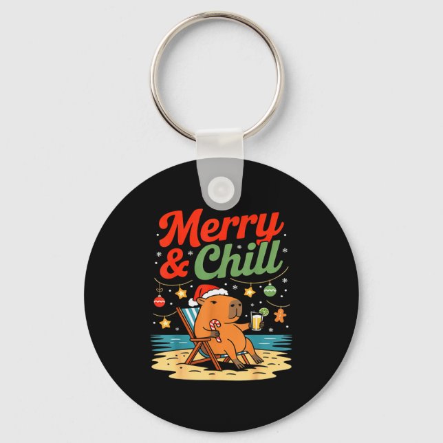 Chaveiro Capybara Christmas Holiday Beach Vibes Merry And C (Frente)