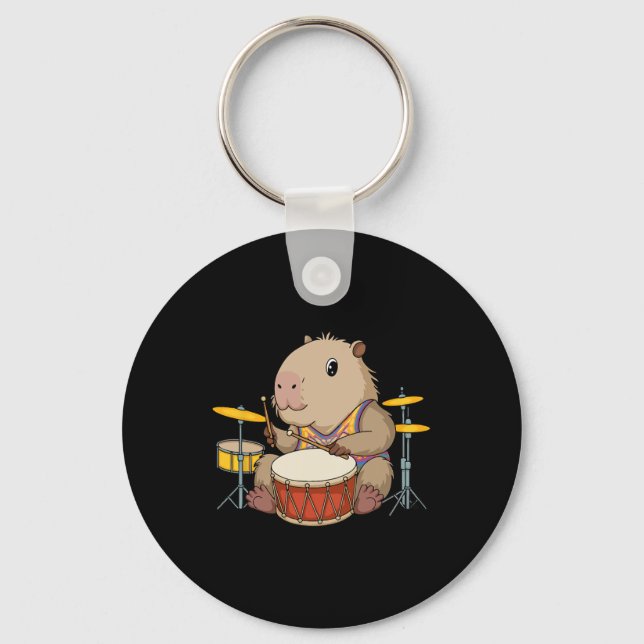 Chaveiro Capybara Drummer Jogando Drums Rodents Funny Capyb (Frente)
