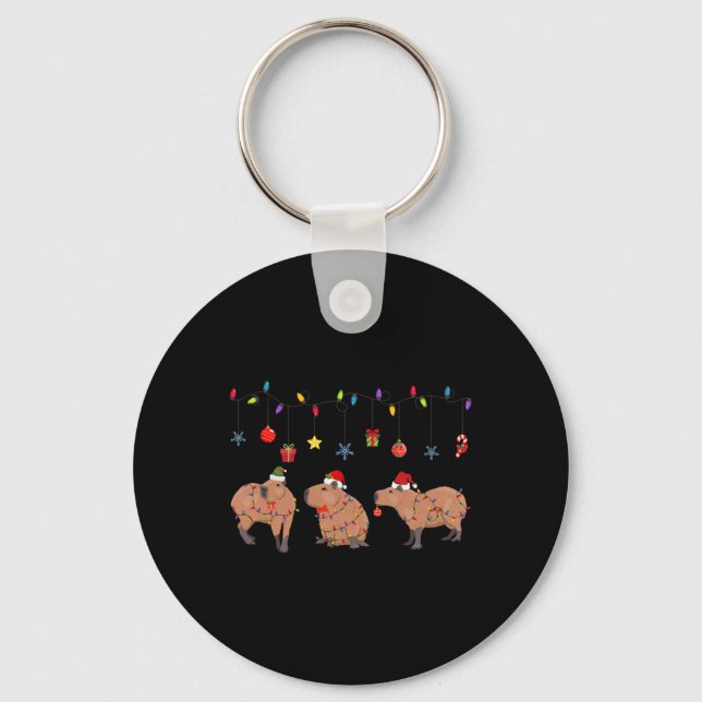 Chaveiro Capybara Merry Christmas Capybaras Lover Funny Bon (Frente)
