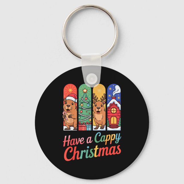 Chaveiro Capybara Reindeer Xmas Have A Capy Christmas  (Frente)