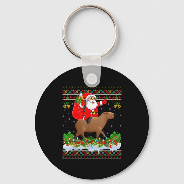 Chaveiro Capybara Xmas Pajamas Ugly Santa Riding Capybara C (Frente)