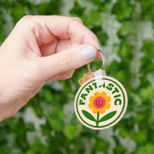 Chaveiro Cara Sorridente de Flor Retro Fantástica Positivid
